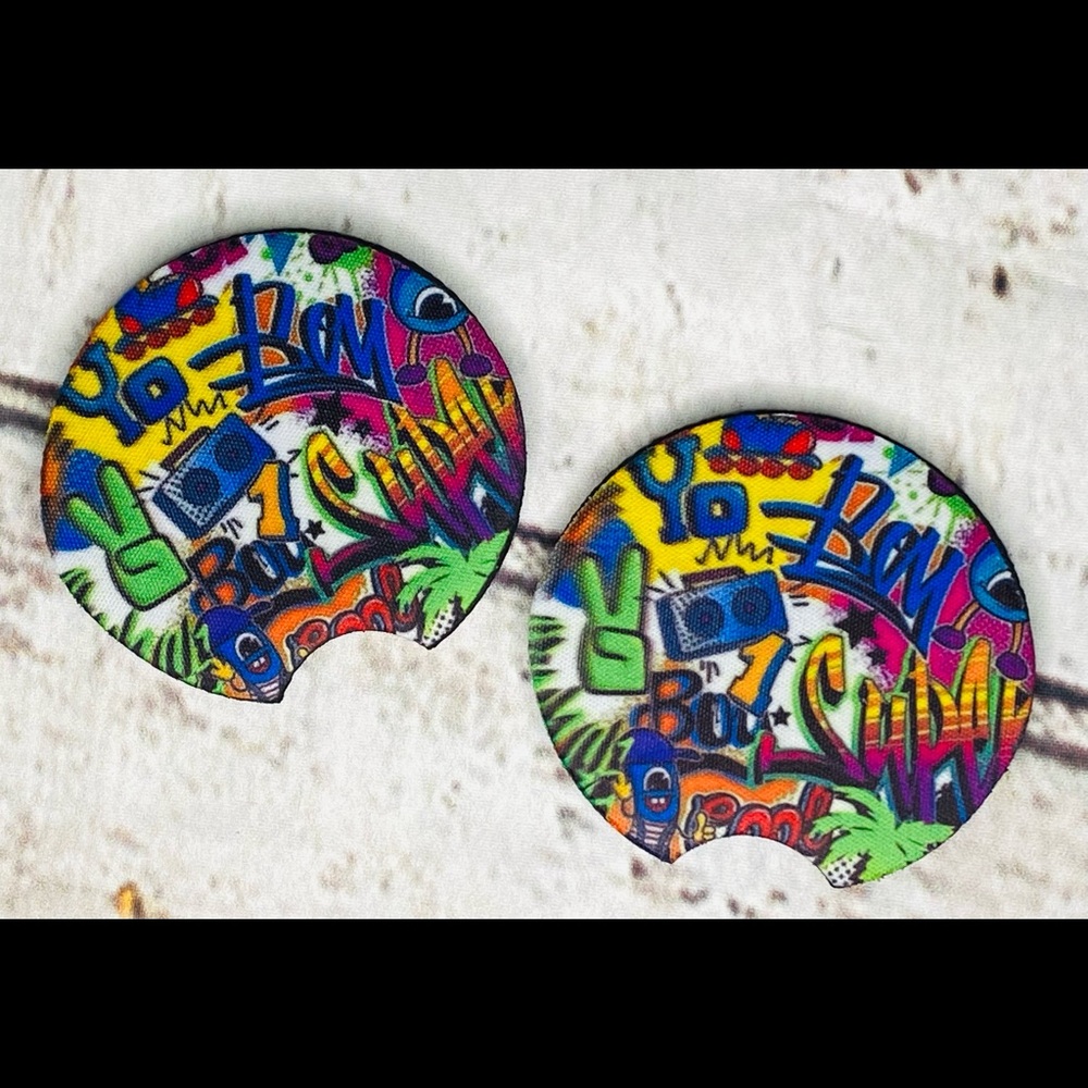 80s Graffiti Car Cup Coasters Set New